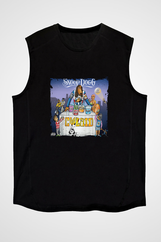 Snoop Dogg Baskılı Unisex Siyah Kolsuz Tişört