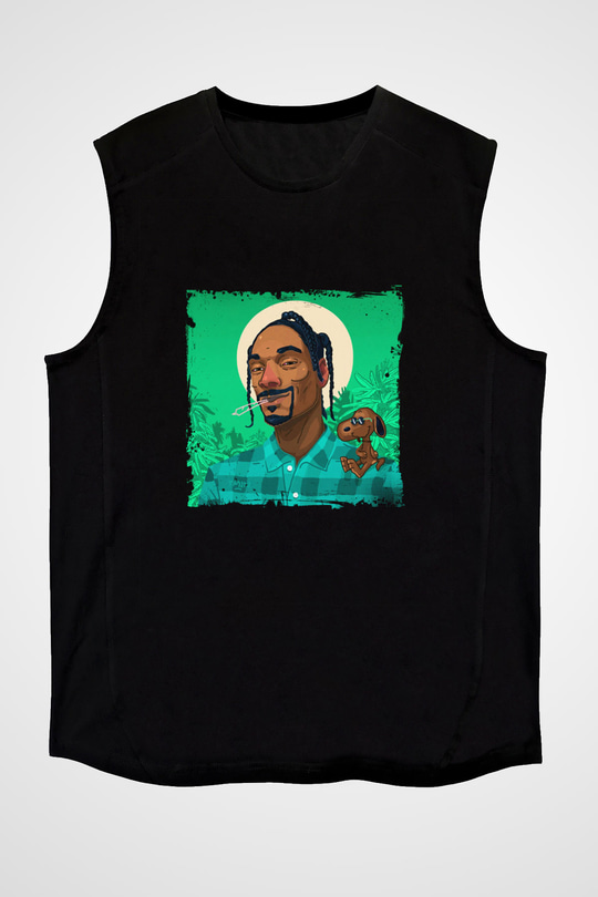 Snoop Dogg Baskılı Unisex Siyah Kolsuz Tişört