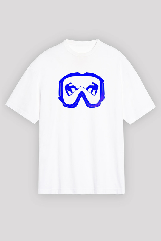 Snowboarding Baskılı Unisex Beyaz Oversize Tişört - Tshirt