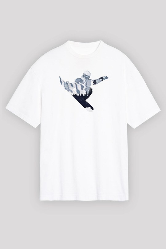 Snowboarding Baskılı Unisex Beyaz Oversize Tişört - Tshirt
