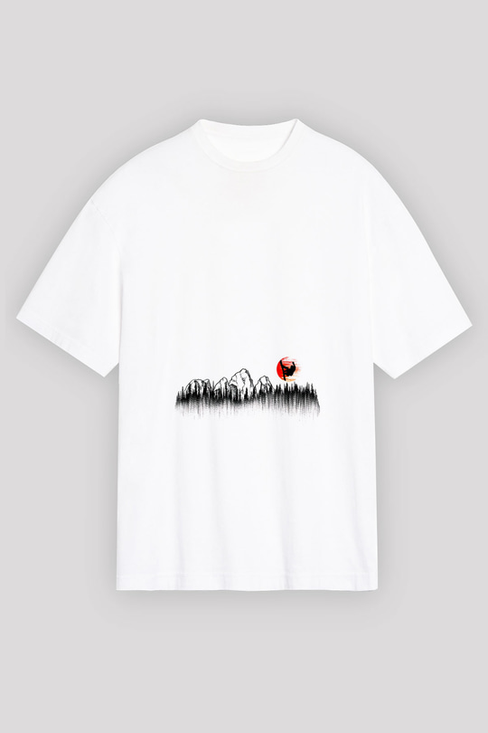 Snowboarding Baskılı Unisex Beyaz Oversize Tişört - Tshirt