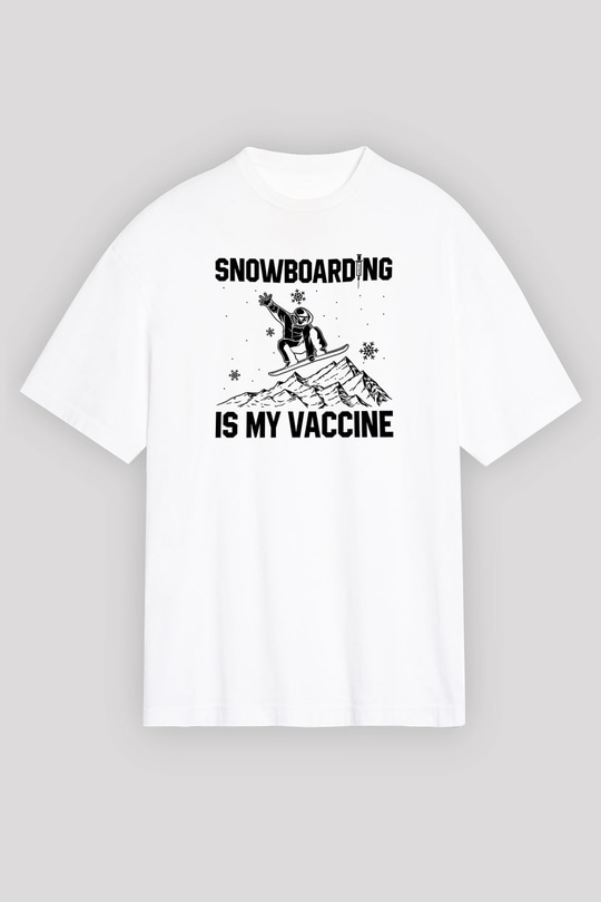 Snowboarding Baskılı Unisex Beyaz Oversize Tişört - Tshirt