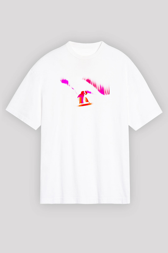 Snowboarding Baskılı Unisex Beyaz Oversize Tişört - Tshirt