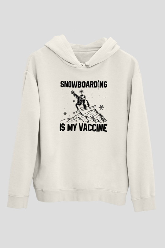 Snowboarding Baskılı Unisex Ekru Hoodie