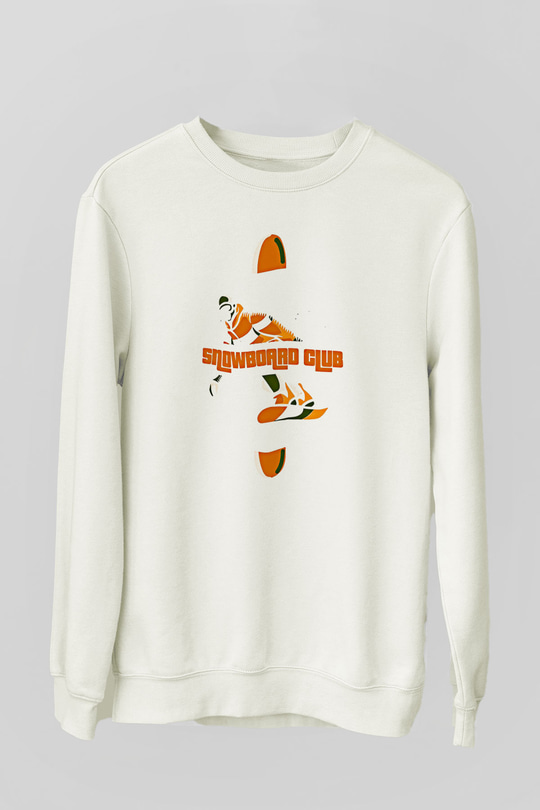 Snowboarding Baskılı Unisex Ekru Sweatshirt