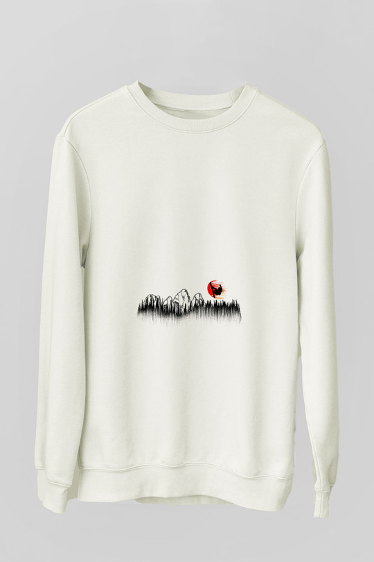 Snowboarding Baskılı Unisex Ekru Sweatshirt