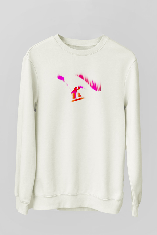 Snowboarding Baskılı Unisex Ekru Sweatshirt
