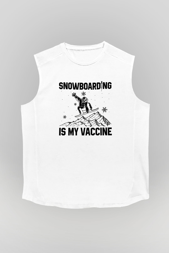Snowboarding Baskılı Unisex Kolsuz Beyaz Tişört
