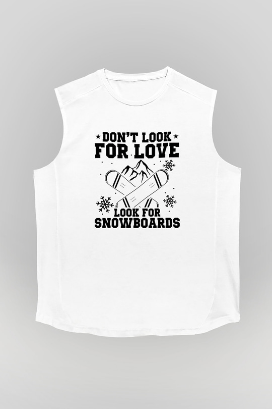 Snowboarding Baskılı Unisex Kolsuz Beyaz Tişört
