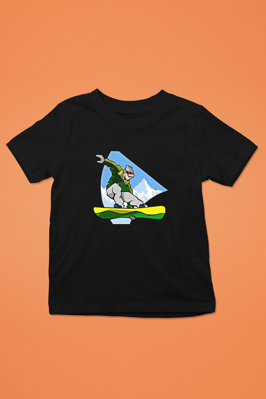 Snowboarding Baskılı Unisex Siyah Çocuk Tİşörtü - Tshirt