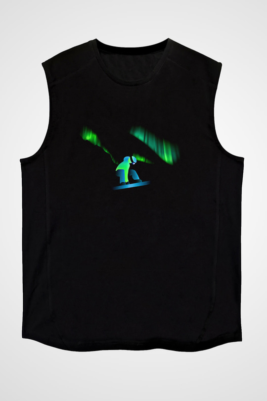 Snowboarding Baskılı Unisex Siyah Kolsuz Tişört