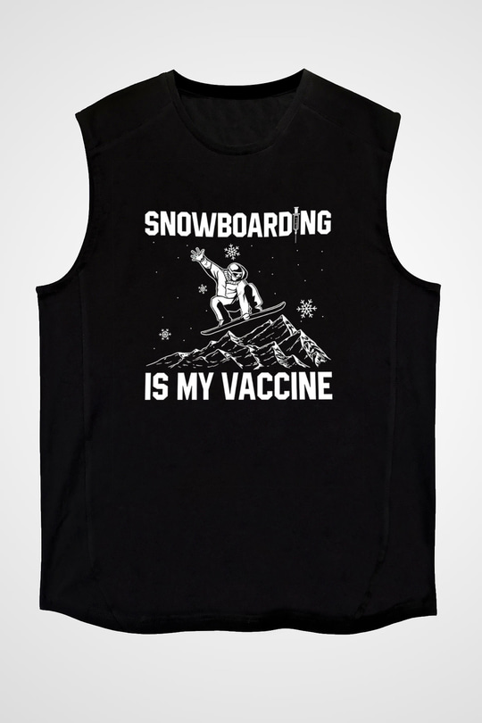 Snowboarding Baskılı Unisex Siyah Kolsuz Tişört