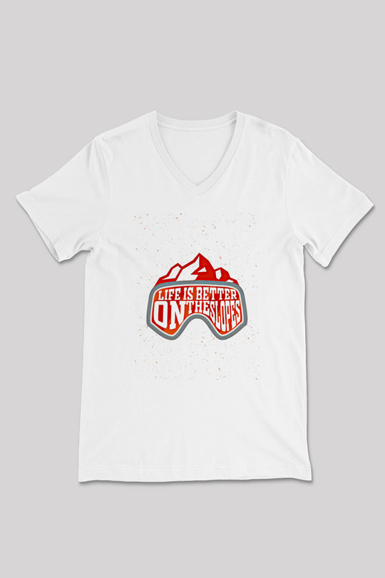 Snowboarding Baskılı Unisex V Yaka Tişört - Tshirt