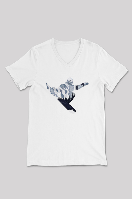 Snowboarding Baskılı Unisex V Yaka Tişört - Tshirt
