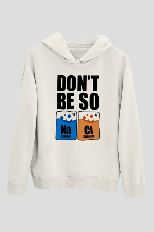 Sodyum Klor Baskılı Unisex Ekru Hoodie