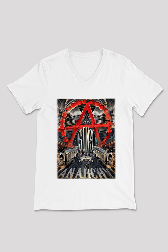 Sons of Anarchy Beyaz Unisex V Yaka Tişört T-Shirt