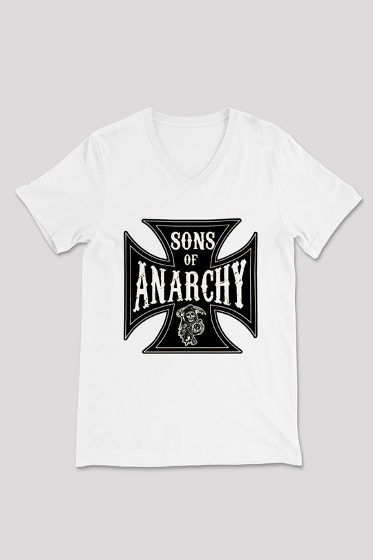 Sons of Anarchy Beyaz Unisex V Yaka Tişört T-Shirt