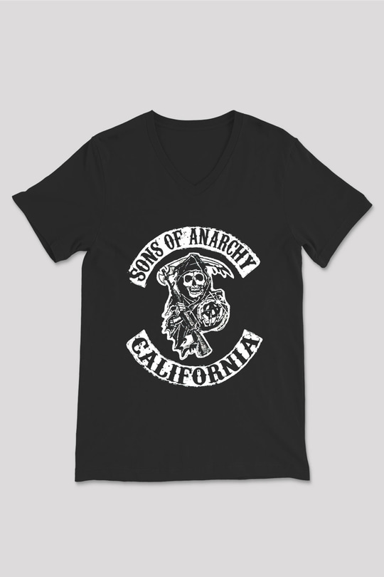 Sons of Anarchy Siyah Unisex V Yaka Tişört T-Shirt