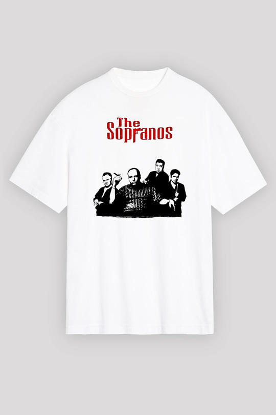 Sopranos Baskılı Beyaz Unisex Oversize Tişört - Tshirt