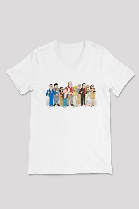 Sopranos Baskılı Beyaz Unisex V Yaka Tişört - Tshirt