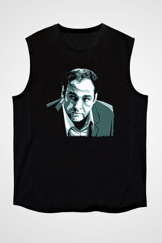 Sopranos Baskılı Unisex Siyah Kolsuz Tişört - Tshirt