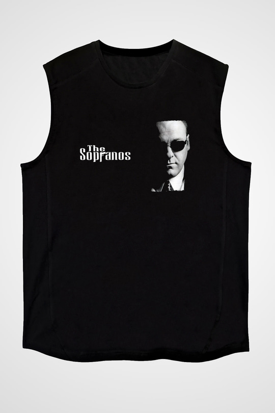 Sopranos Baskılı Unisex Siyah Kolsuz Tişört - Tshirt