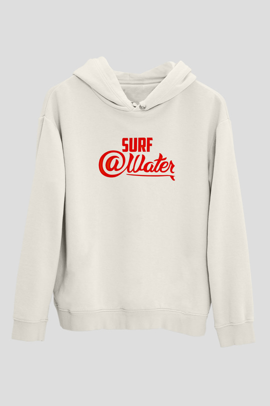 Sörf Baskılı Unisex Ekru Hoodie
