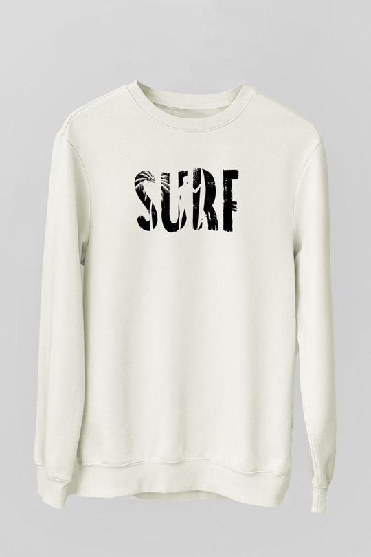 Sörf Baskılı Unisex Ekru Sweatshirt