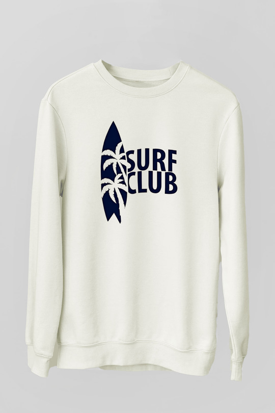 Sörf Baskılı Unisex Ekru Sweatshirt