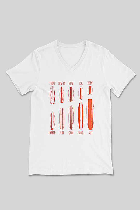 Sörf Baskılı Unisex V Yaka Tişört - Tshirt