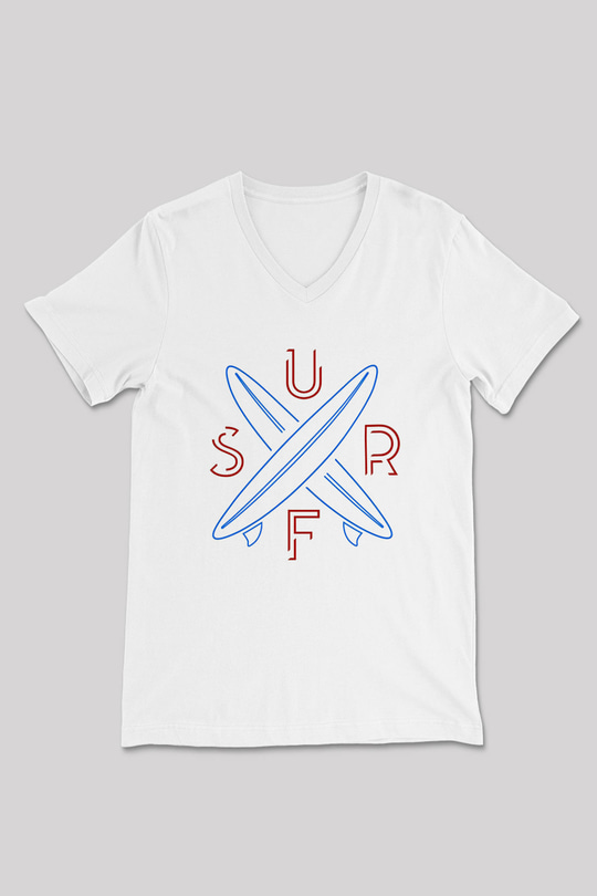 Sörf Baskılı Unisex V Yaka Tişört - Tshirt