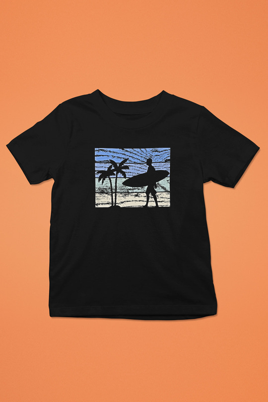 Sörf - Surfing Baskılı Unisex Siyah Çocuk Tİşörtü - Tshirt
