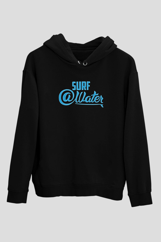Sörf - Surfing Baskılı Unisex Siyah Kapüşonlu Sweatshirt
