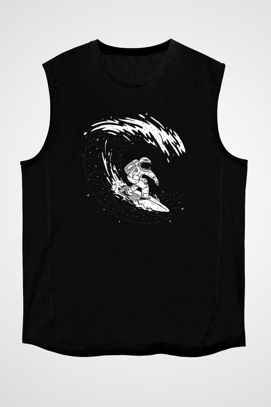 Sörf - Surfing Baskılı Unisex Siyah Kolsuz Tişört