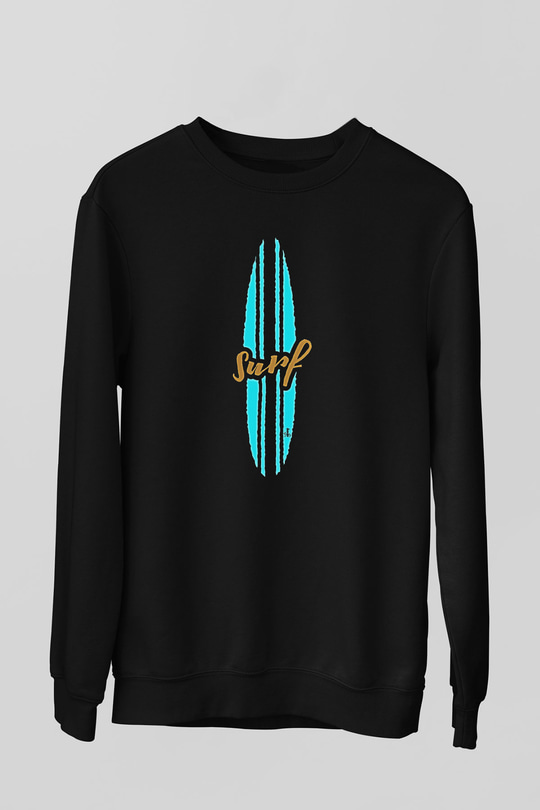 Sörf - Surfing Baskılı Unisex Siyah Sweatshirt