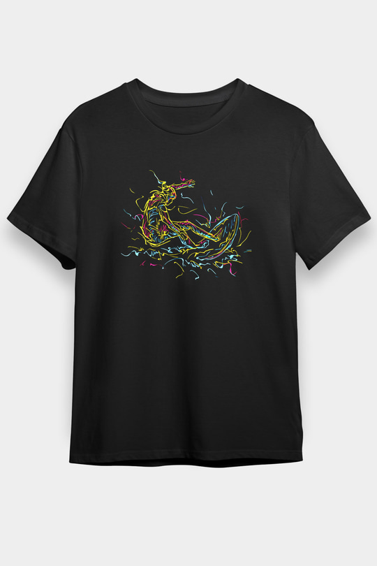 Sörf - Surfing Baskılı Unisex Siyah Tişört - Tshirt