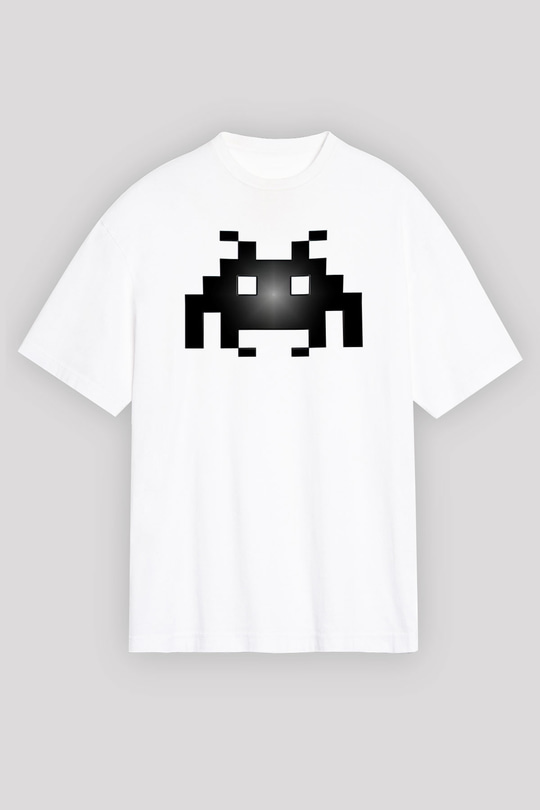 Space Invaders Beyaz Unisex Oversize Tişört T-Shirt