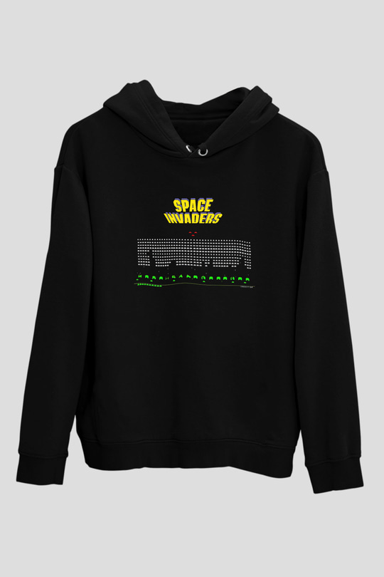 Space Invaders Siyah Unisex Hoodie