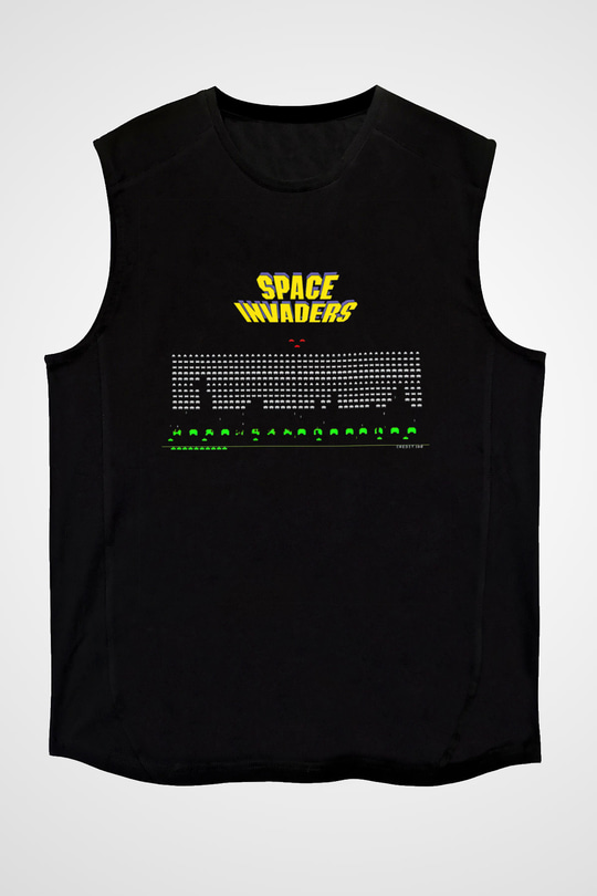 Space Invaders Siyah Unisex Kolsuz Tişört