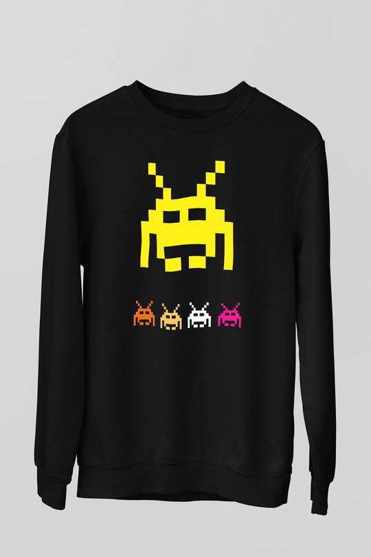 Space Invaders Siyah Unisex  Sweatshirt