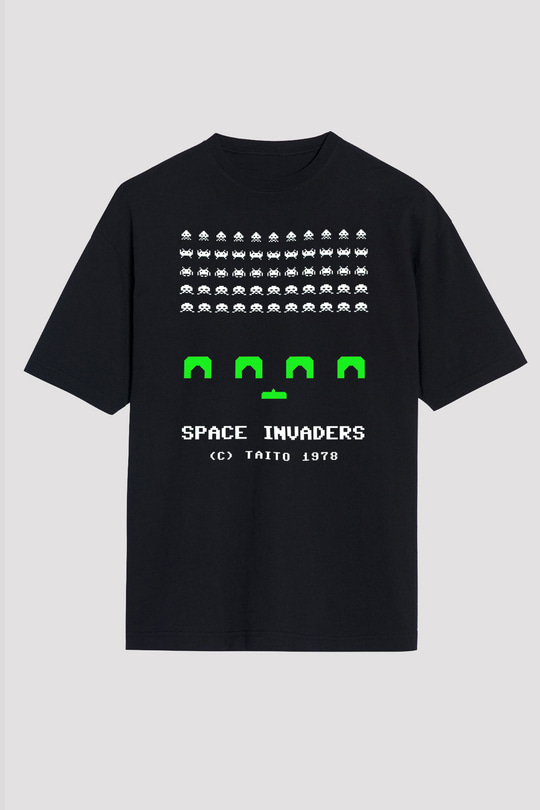 Space Invaders Siyah Unisex Tişört