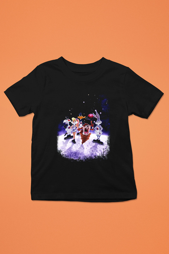 Space Jam Baskılı Siyah Unisex Çocuk Tişört