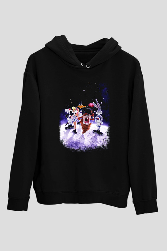 Space Jam Siyah Unisex Kapüşonlu Sweatshirt