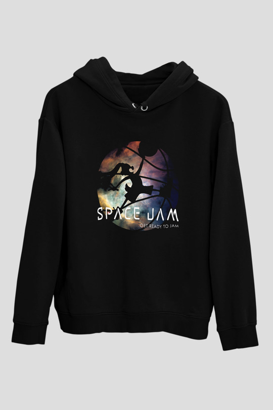 Space Jam Siyah Unisex Kapüşonlu Sweatshirt