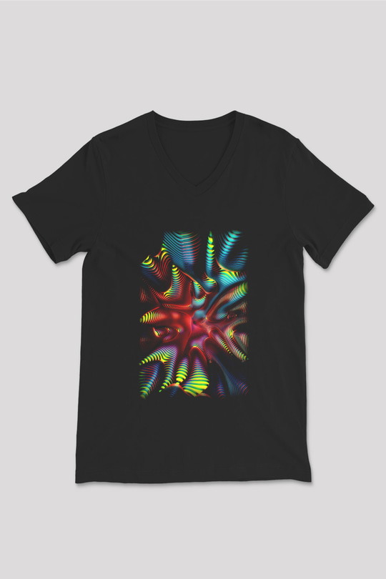 Spiral Siyah Unisex V Yaka Tişört T-Shirt