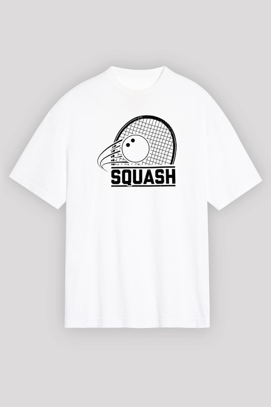 Squash Baskılı Unisex Beyaz Oversize Tişört - Tshirt