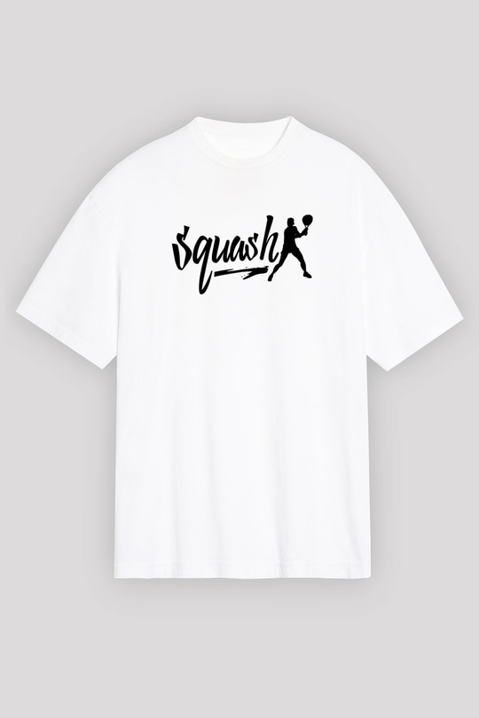 Squash Baskılı Unisex Beyaz Oversize Tişört - Tshirt