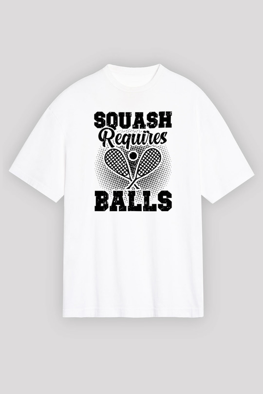 Squash Baskılı Unisex Beyaz Oversize Tişört - Tshirt
