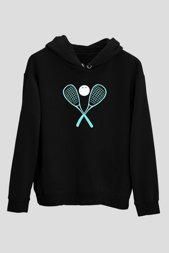 Squash Baskılı Unisex Siyah Kapüşonlu Sweatshirt