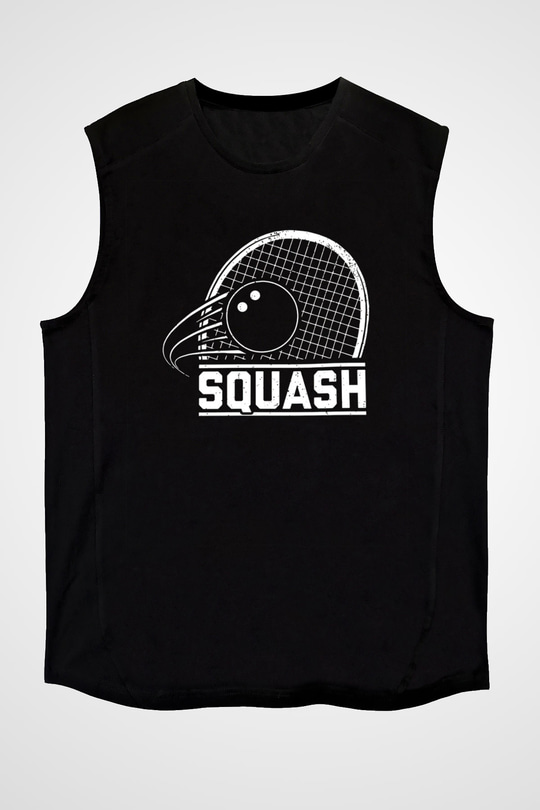 Squash Baskılı Unisex Siyah Kolsuz Tişört